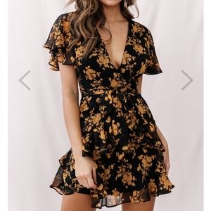 Black and orange flower dress